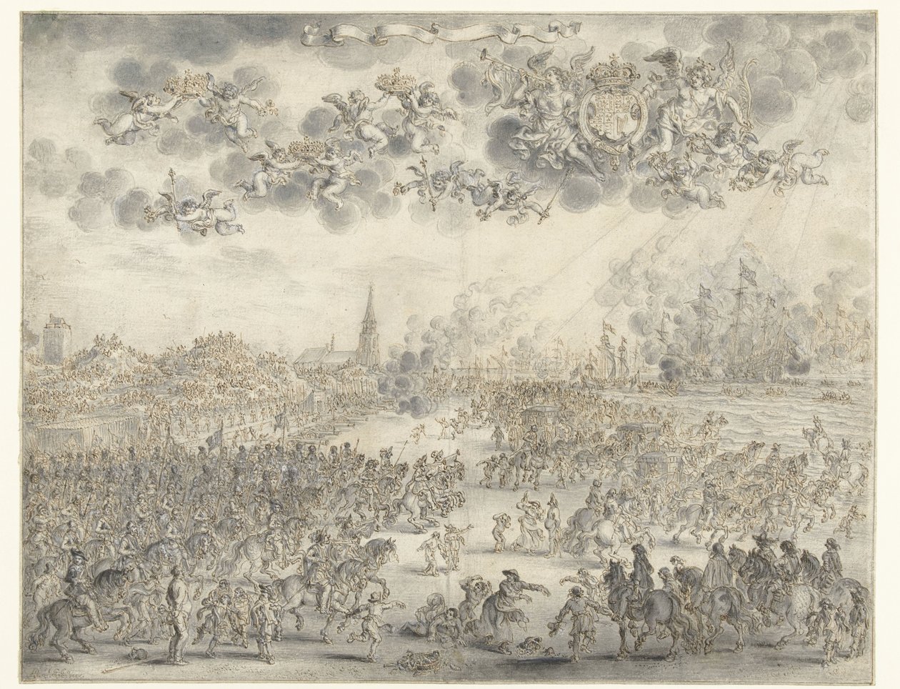 Vertrek van Karel II uit Scheveningen door Adriaen Pietersz van de Venne