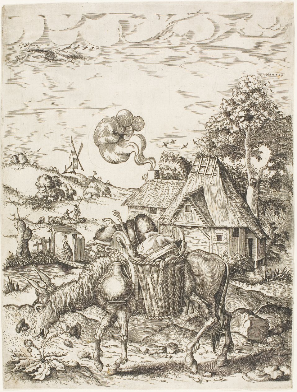 De ezel beladen met voedsel, uit Emblematische Figuren van Dieren door Adriaen Pietersz. van de Venne