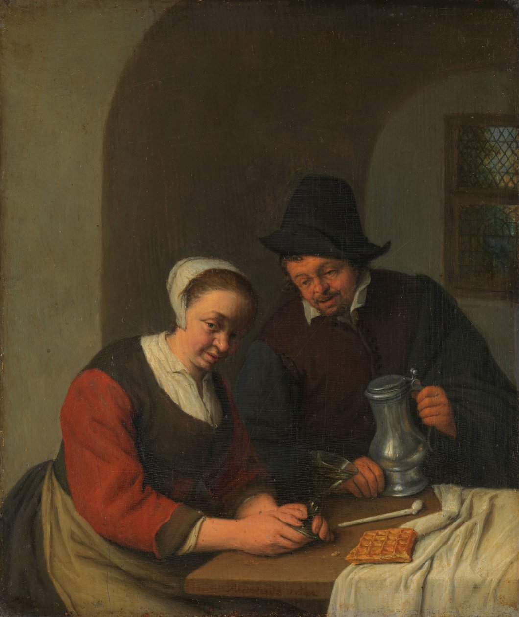 Een vertrouwelijk gesprek door Adriaen van Ostade