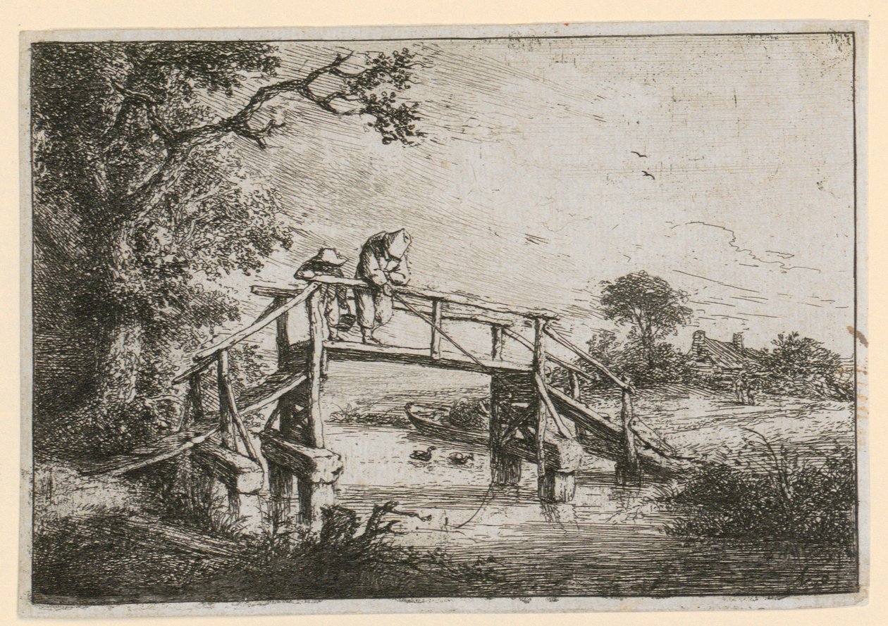 Vissers op de brug door Adriaen van Ostade