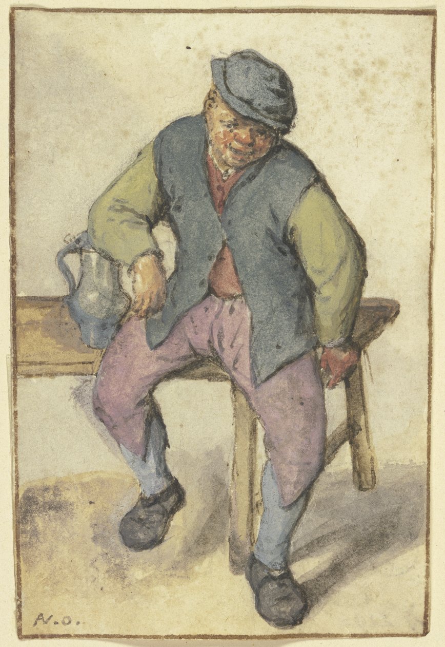 Boer zittend op een tafel door Adriaen van Ostade