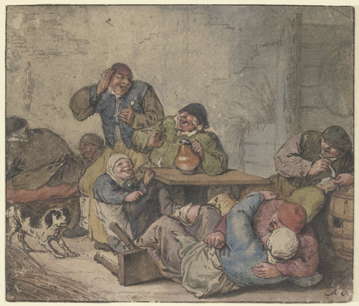 Uitgelaten boeren in de herberg door Adriaen van Ostade