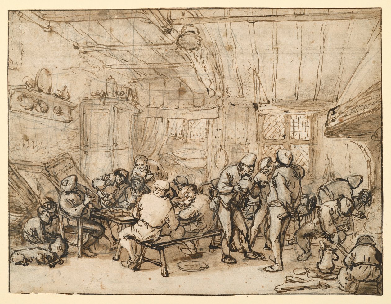 Boeren in de herberg door Adriaen van Ostade