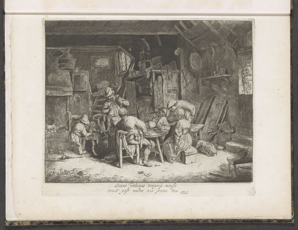 Boeren aan een maaltijd in een herberg door Adriaen van Ostade