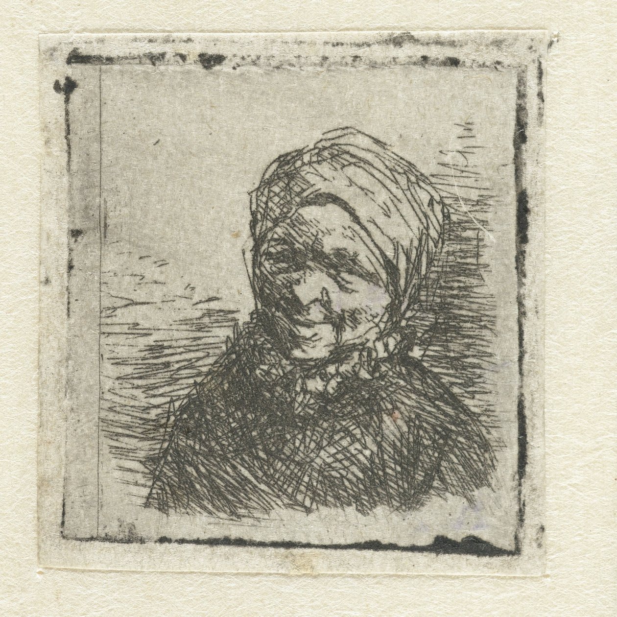 Buste van een lachende boerin door Adriaen van Ostade