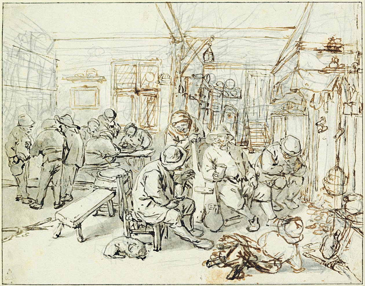Boeren in een herberg door Adriaen van Ostade