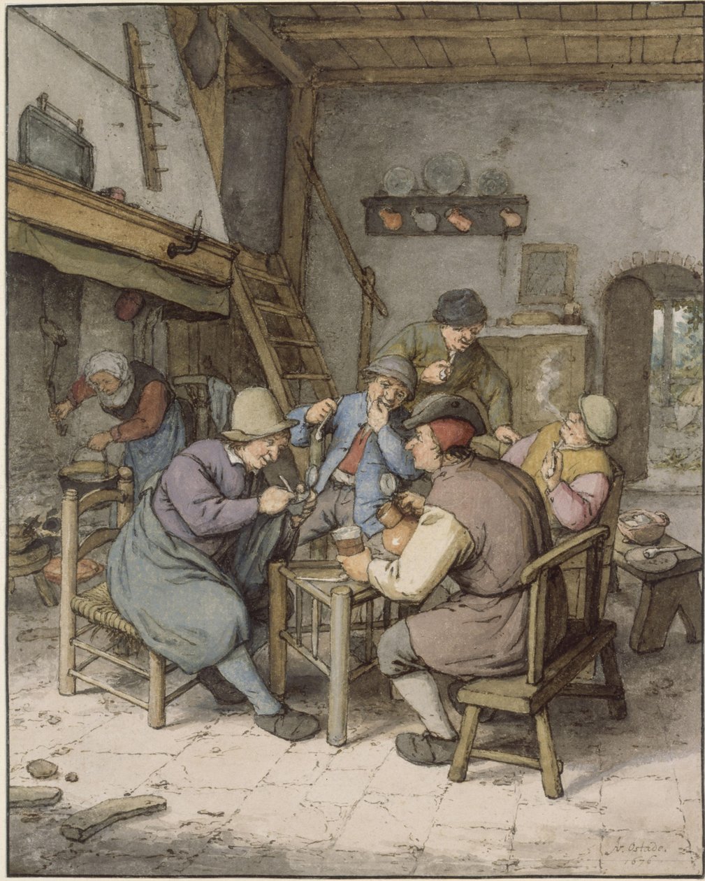 Vijf boeren in gesprek door Adriaen van Ostade