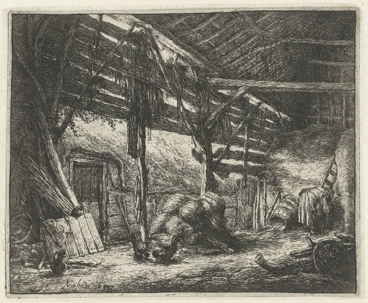 Interieur van een hooischuur door Adriaen van Ostade