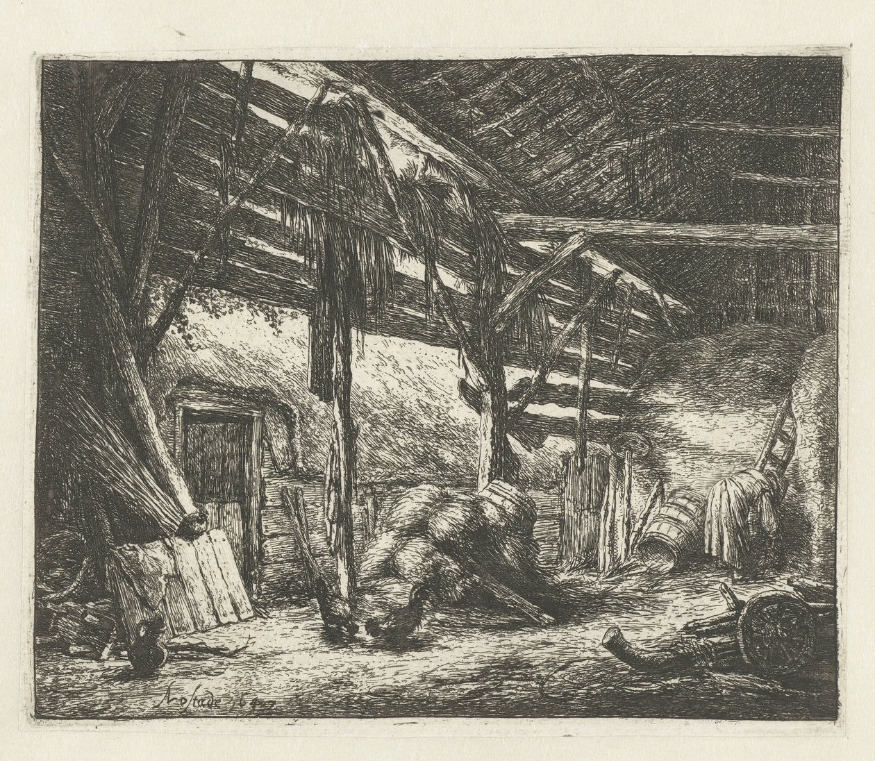 Interieur van een hooischuur door Adriaen van Ostade