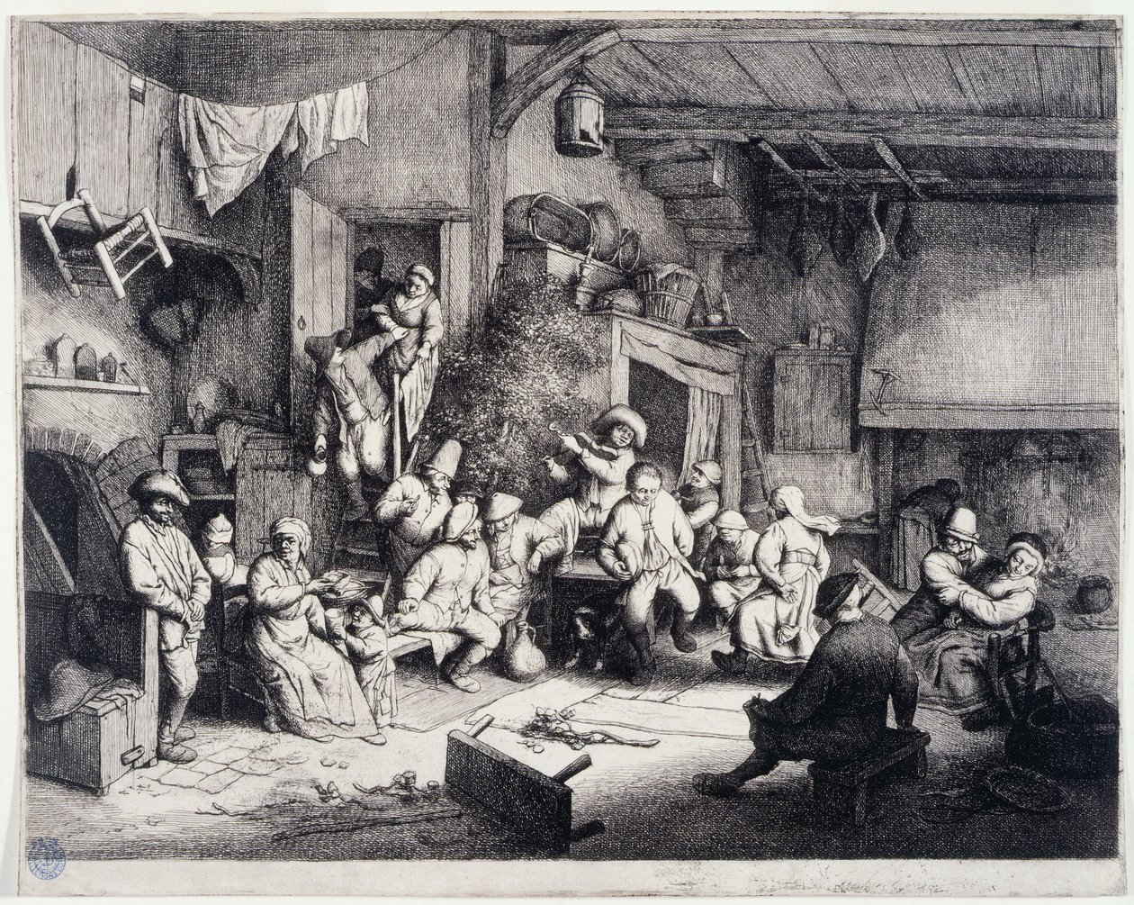 Der Tanz im Kabarett (Bartsch 49) door Adriaen van Ostade