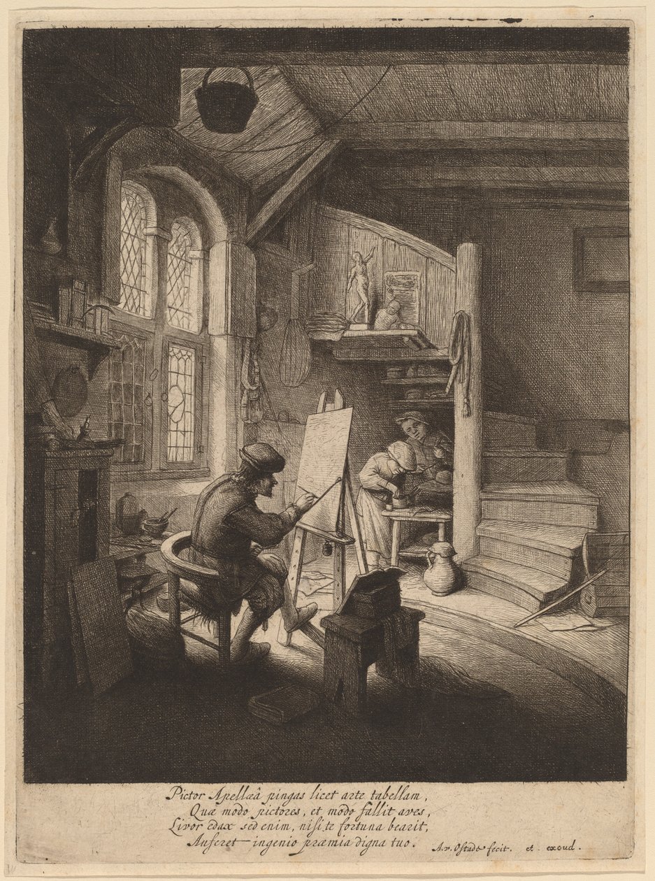 Schilder in zijn atelier door Adriaen van Ostade