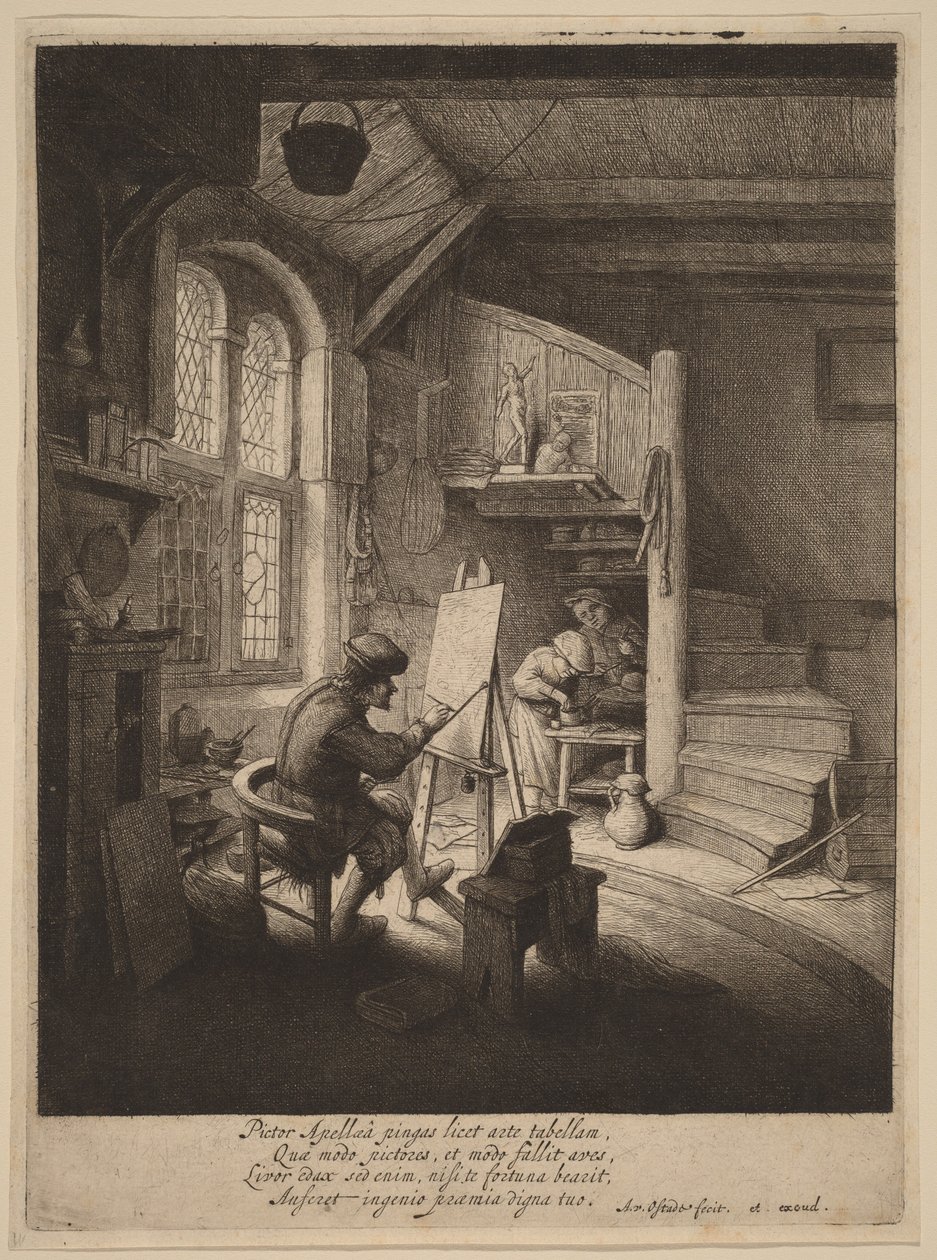 Schilder in zijn atelier door Adriaen van Ostade