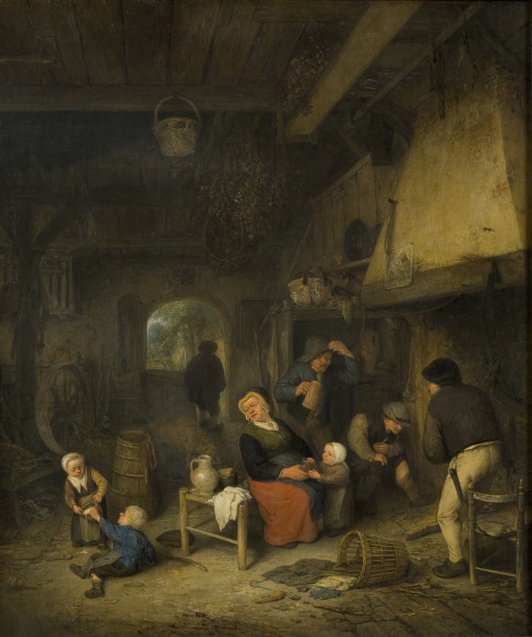 Boerenfamilie in een herberg door Adriaen van Ostade