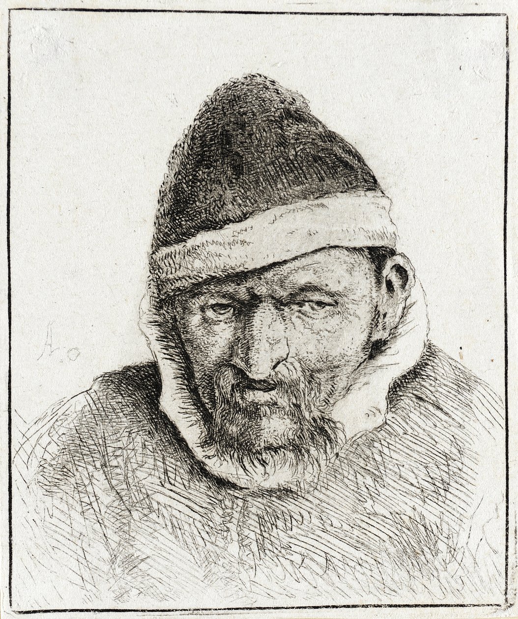 Boer met een puntige bontmuts door Adriaen van Ostade