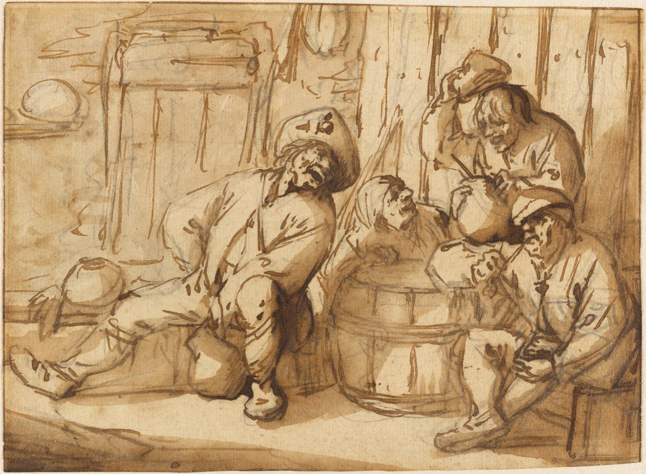 Boeren drinken in een herberg door Adriaen van Ostade