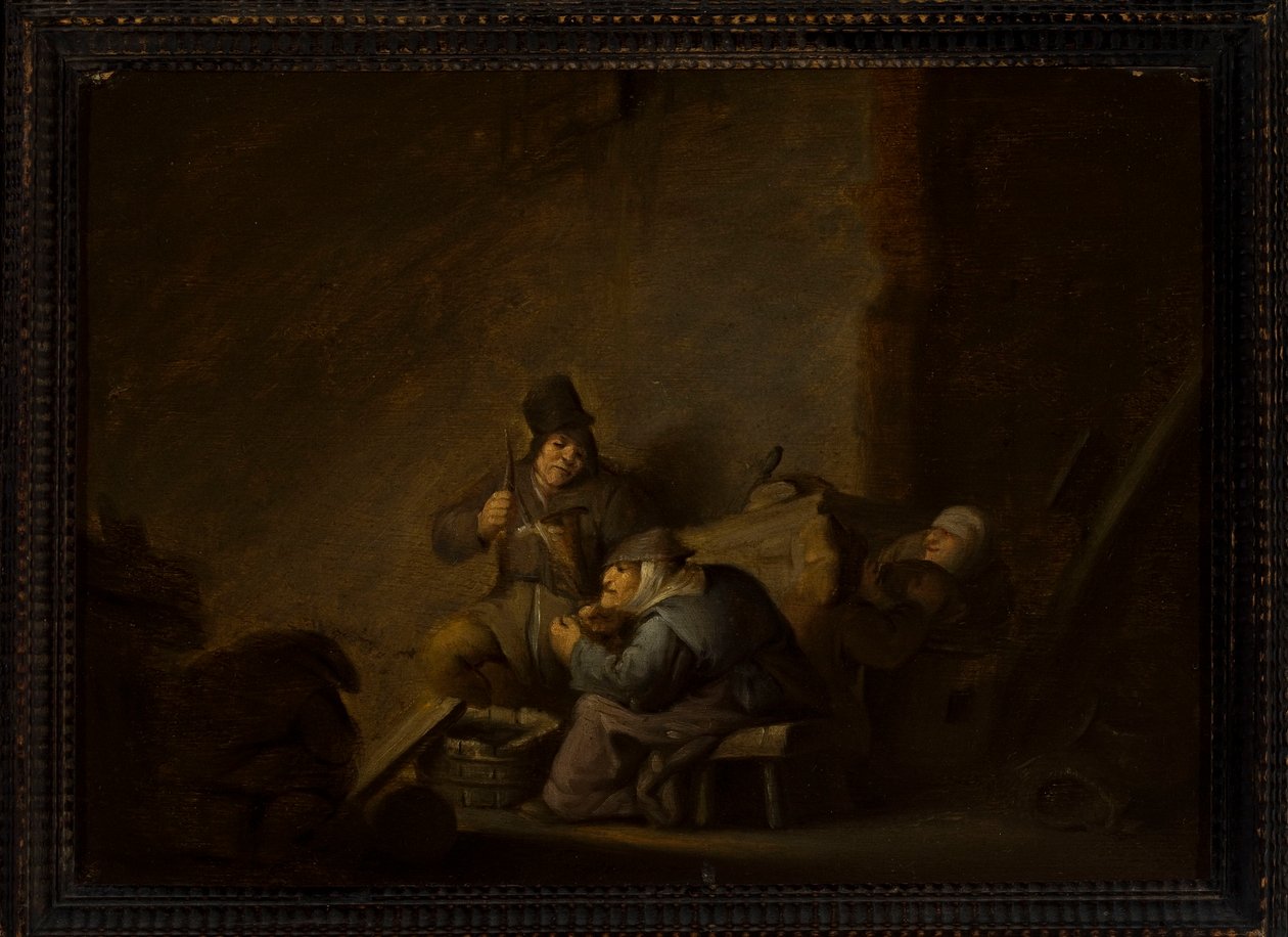 Genrescène in een interieur door Adriaen van Ostade