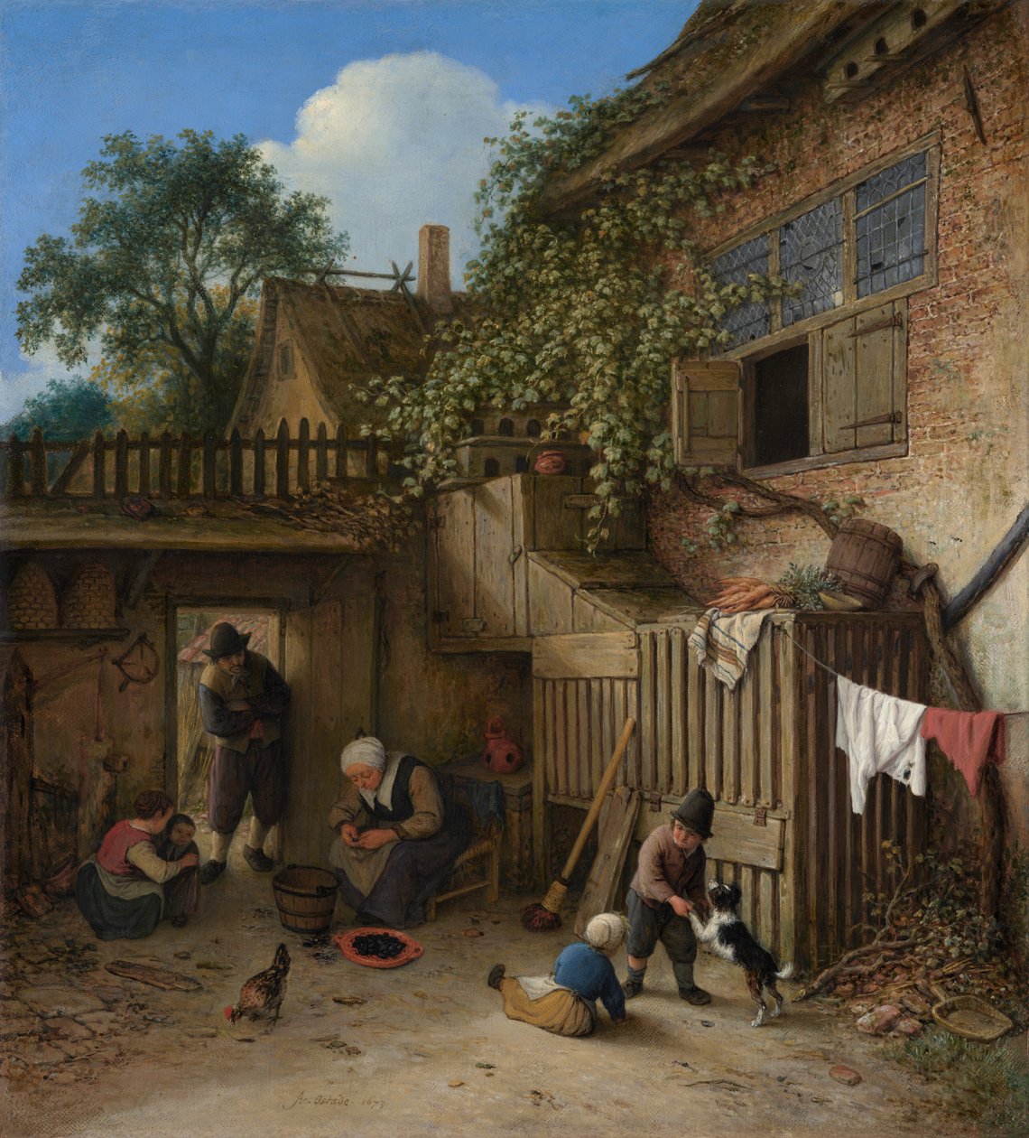 Het erf van het huisje door Adriaen van Ostade