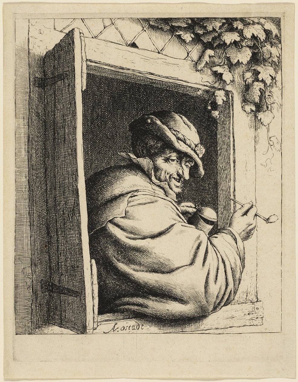 De roker bij het raam door Adriaen van Ostade