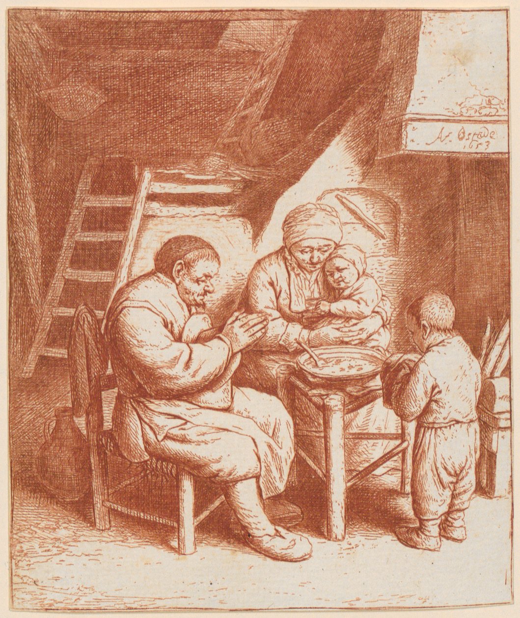 Tafelgebed door Adriaen van Ostade
