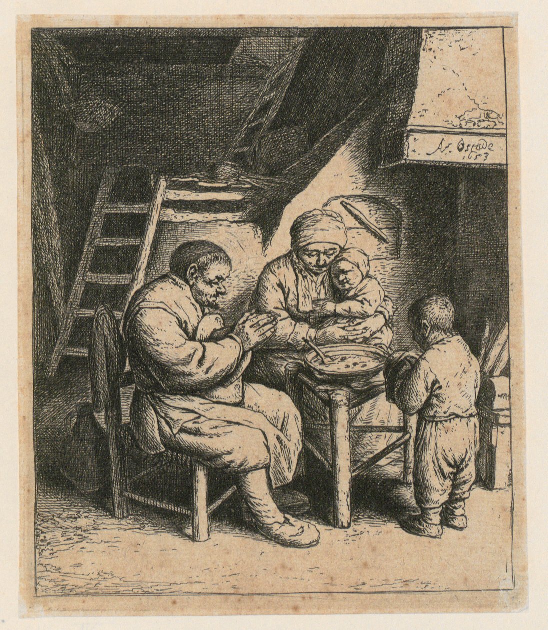 Tafelgebed door Adriaen van Ostade