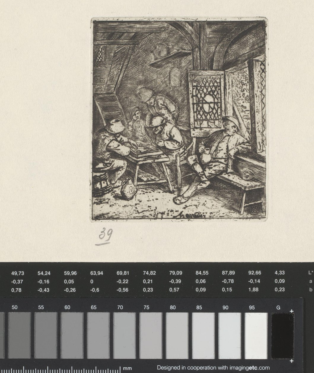 Trictrac spelers in een herberg door Adriaen van Ostade