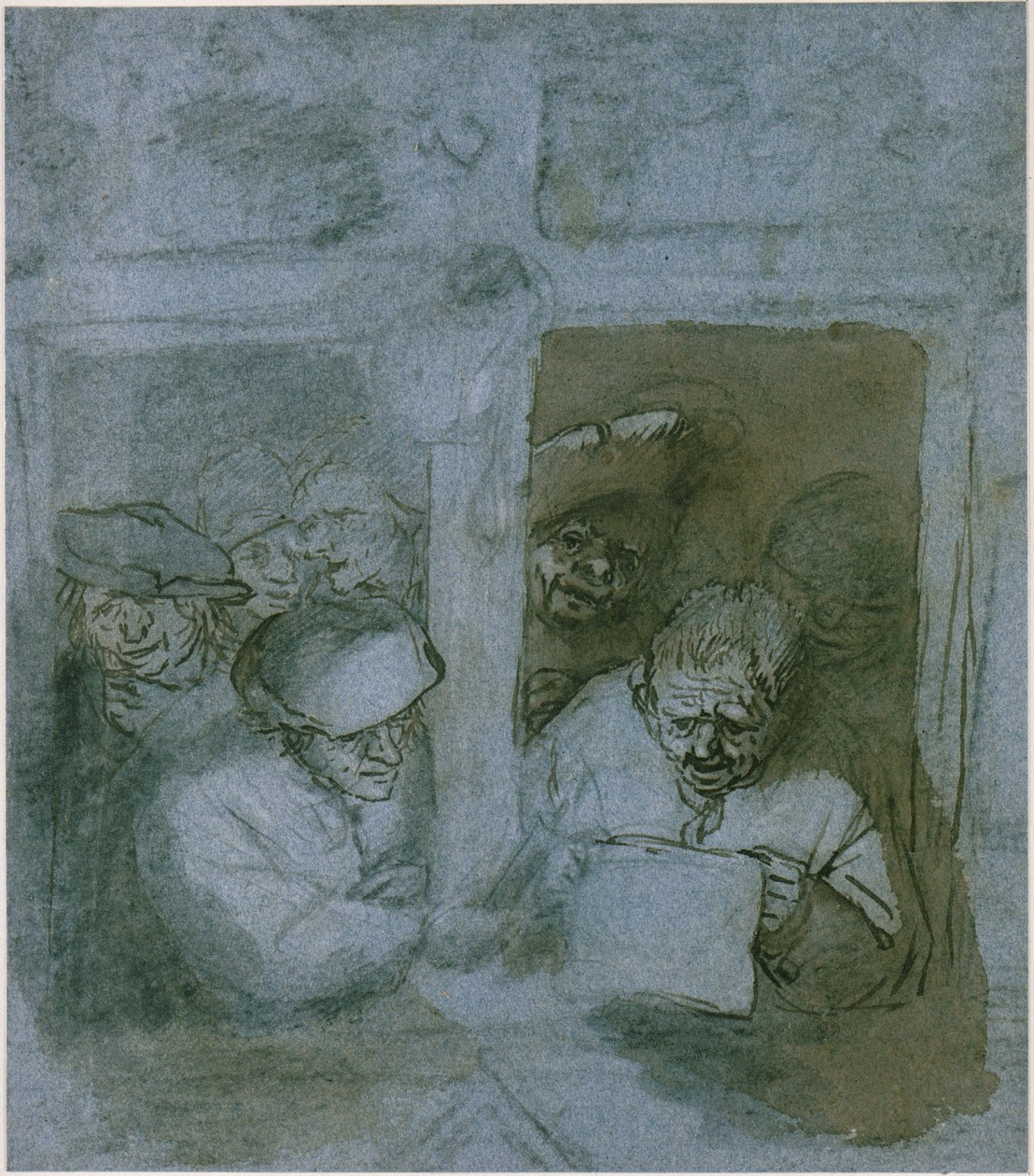 Zanger en omstanders bij een raam in een kerk, nachtelijk tafereel door Adriaen van Ostade