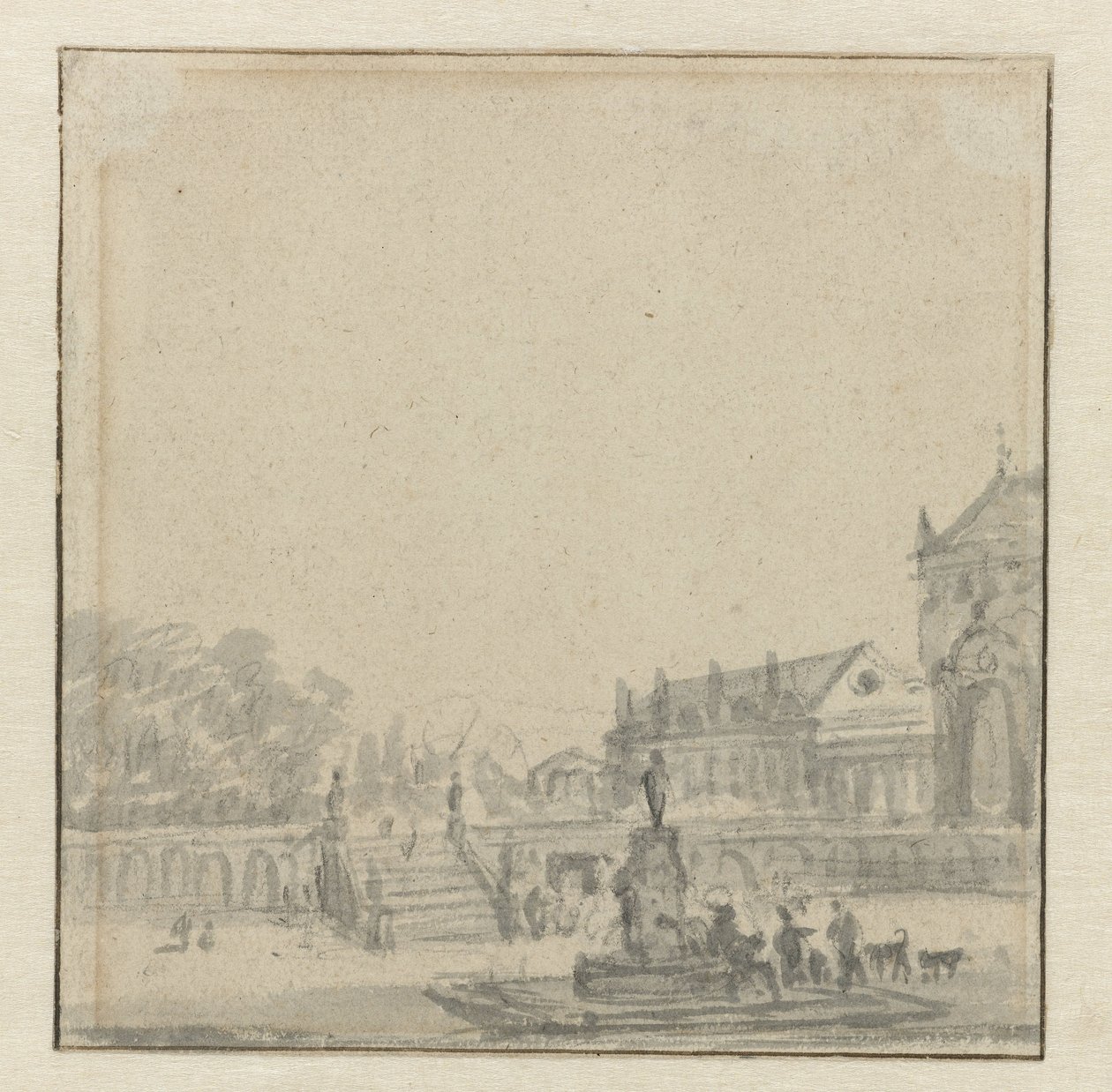Voorhof van een paleis met een fontein door Adriaen van de Velde (possibly)
