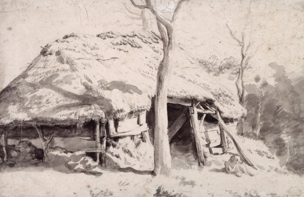 Een schaapskooi in het bos door Adriaen van de Velde