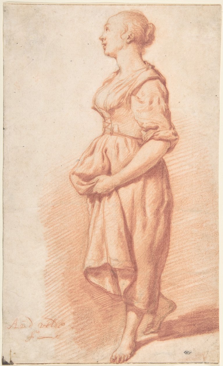 Ein junges Mädchen, das nach links geht door Adriaen van de Velde
