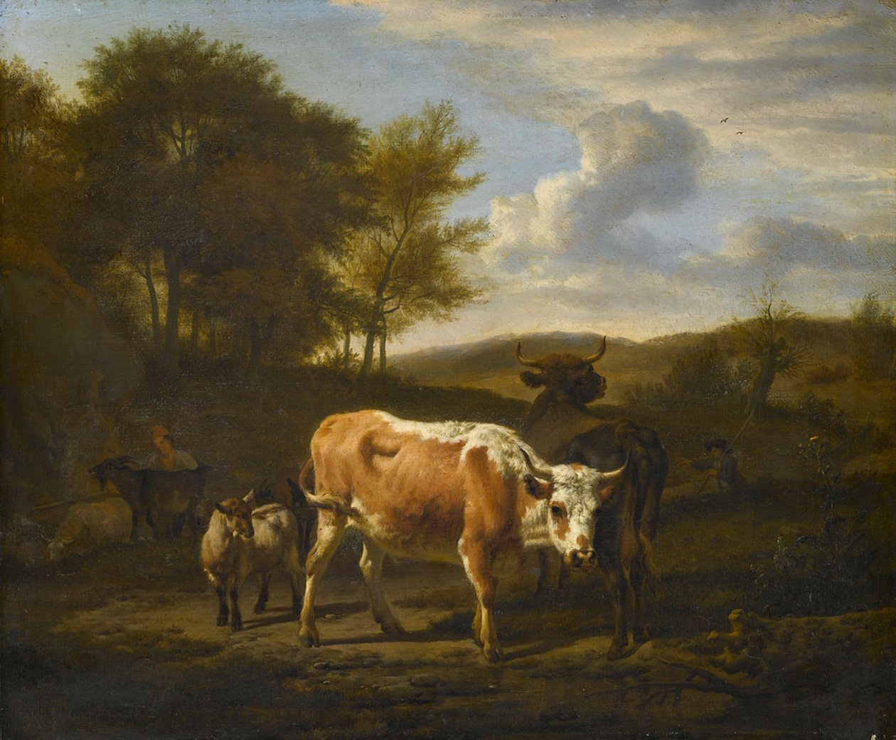 Bergachtig landschap met vee door Adriaen van de Velde