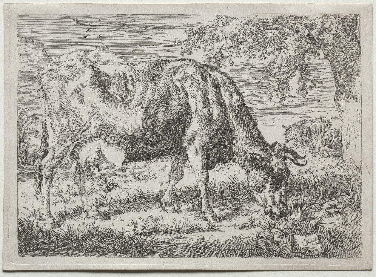 Koe en Twee Schapen aan de Voet van een Boom door Adriaen van de Velde