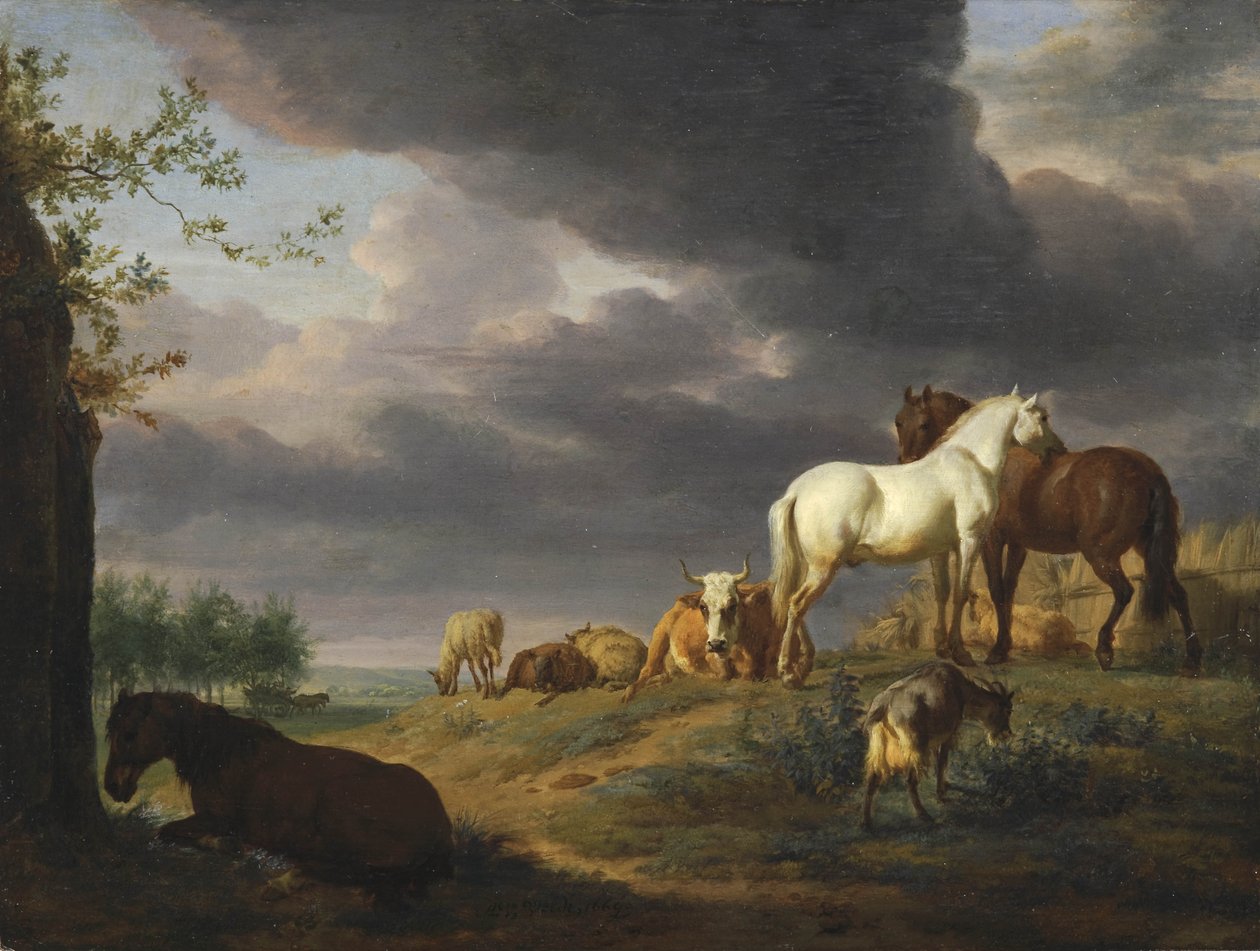 Dutch: Landschap met paarden en ander vee Landscape with horses and other livestock door Adriaen van de Velde