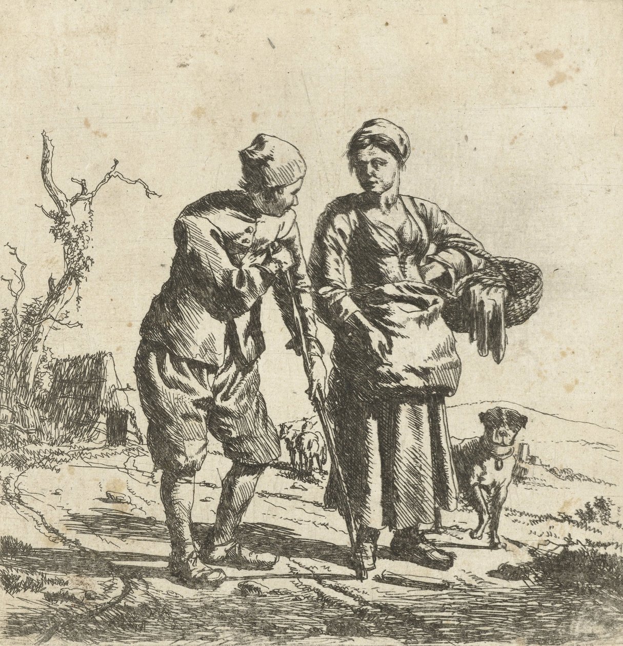Boer en zijn vrouw in gesprek door Adriaen van de Velde