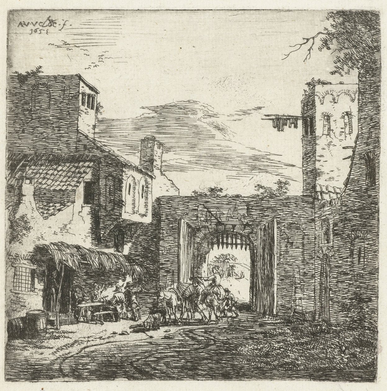 Herberg bij stadspoort, 1653 door Adriaen van de Velde