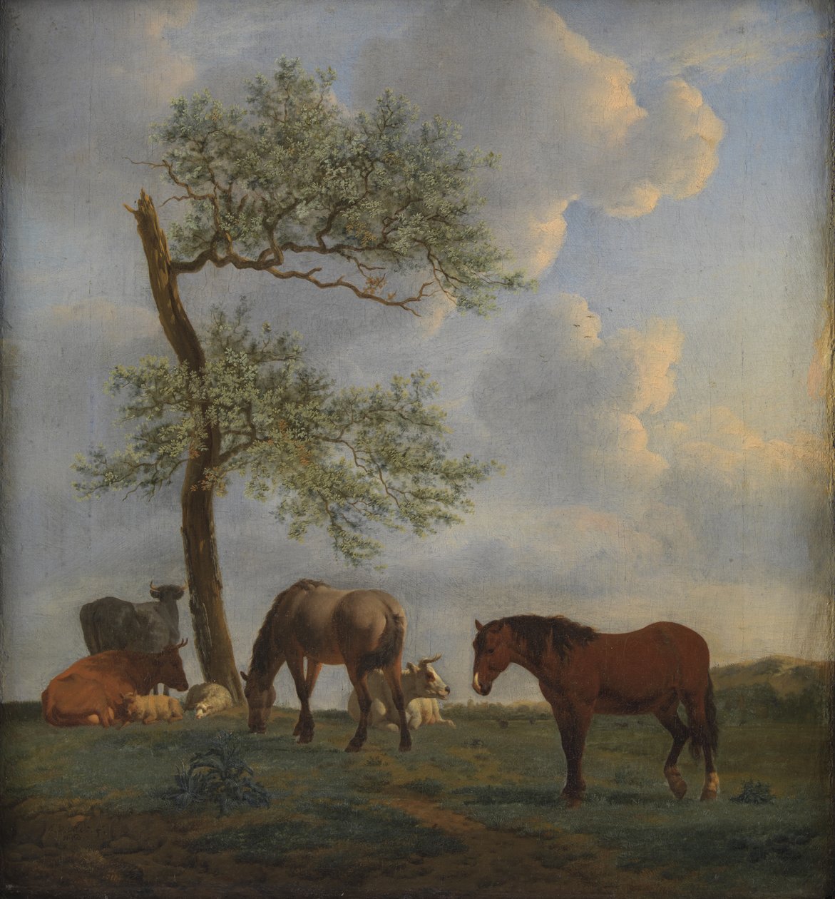 Weide met paarden en vee door Adriaen van de Velde