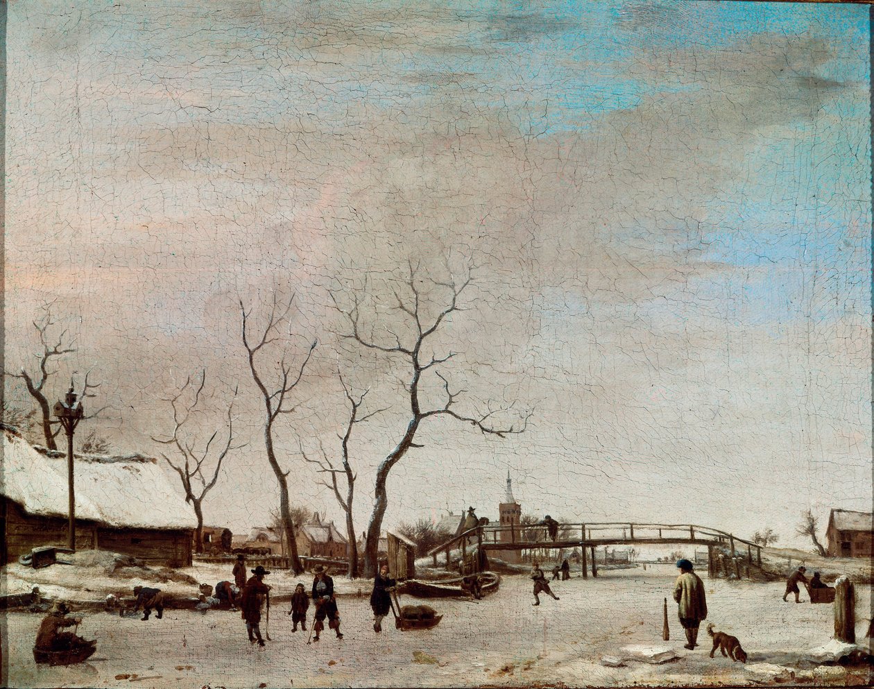 Riviere gelee met schaatsers door Adriaen van de Velde