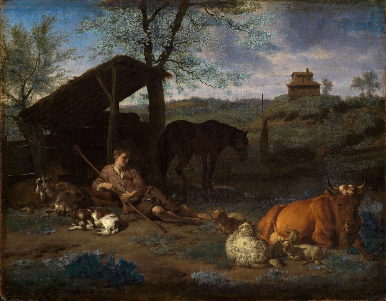 Een rustende herder bij zijn kudde door Adriaen van de Velde