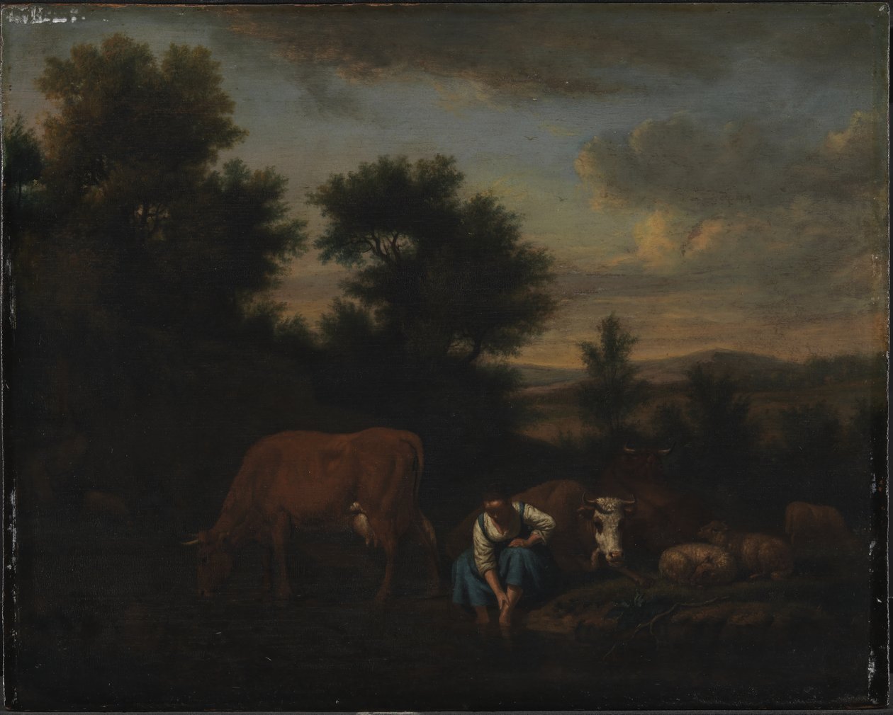 Herderin met vee door Adriaen van de Velde