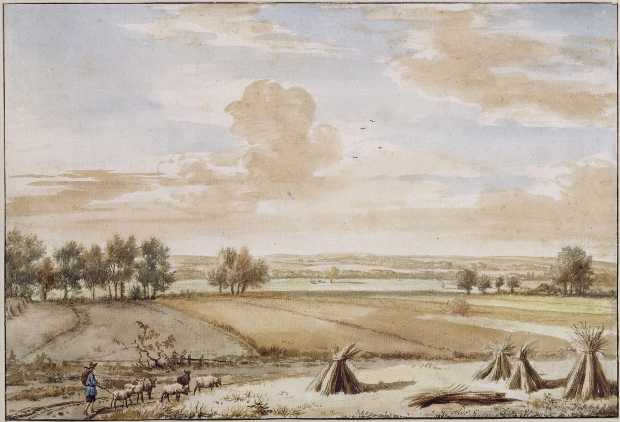 Zomers laaglandschap met rijpe korenvelden door Adriaen van de Velde