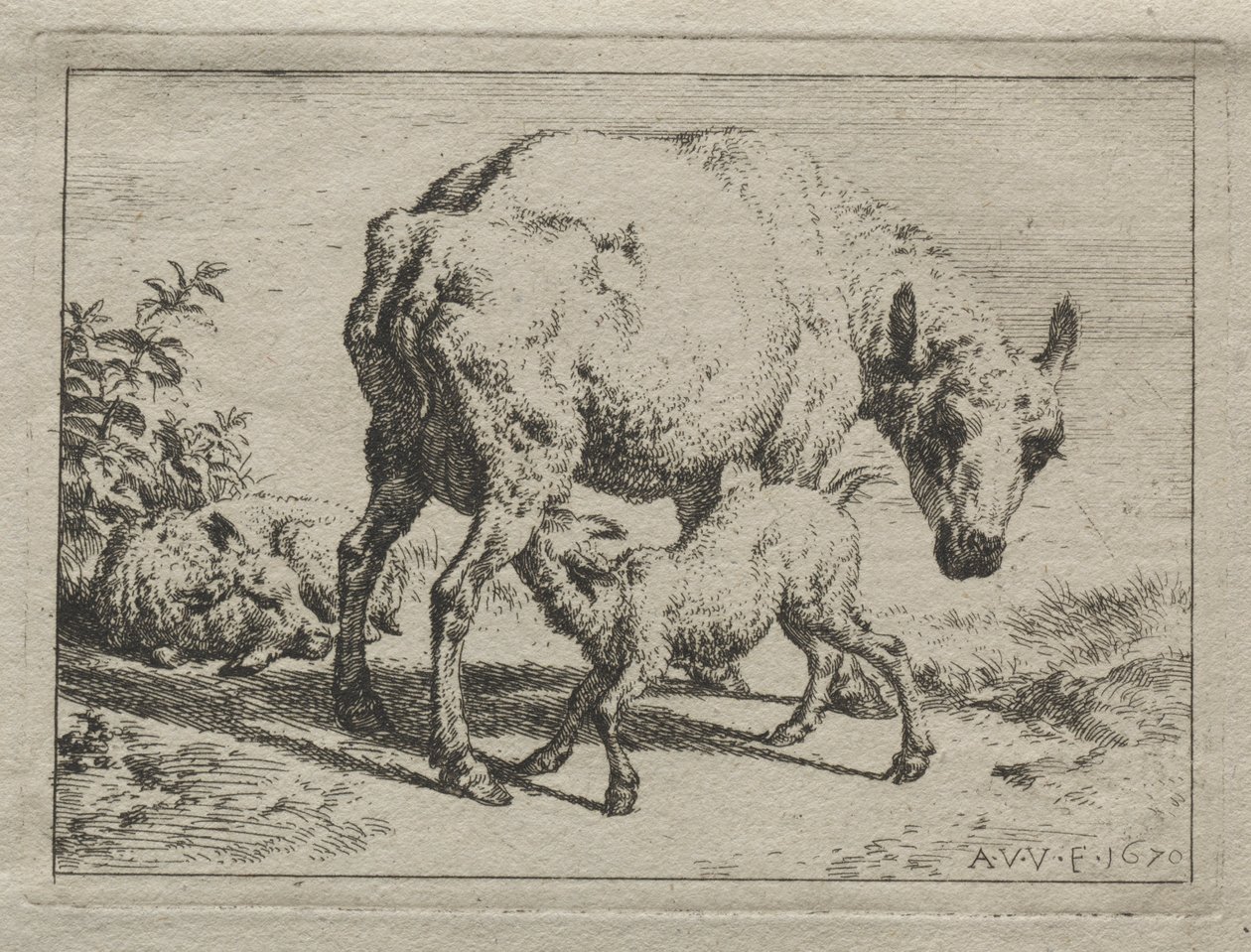 De Ooi en Twee Lammeren, 1670 door Adriaen van de Velde