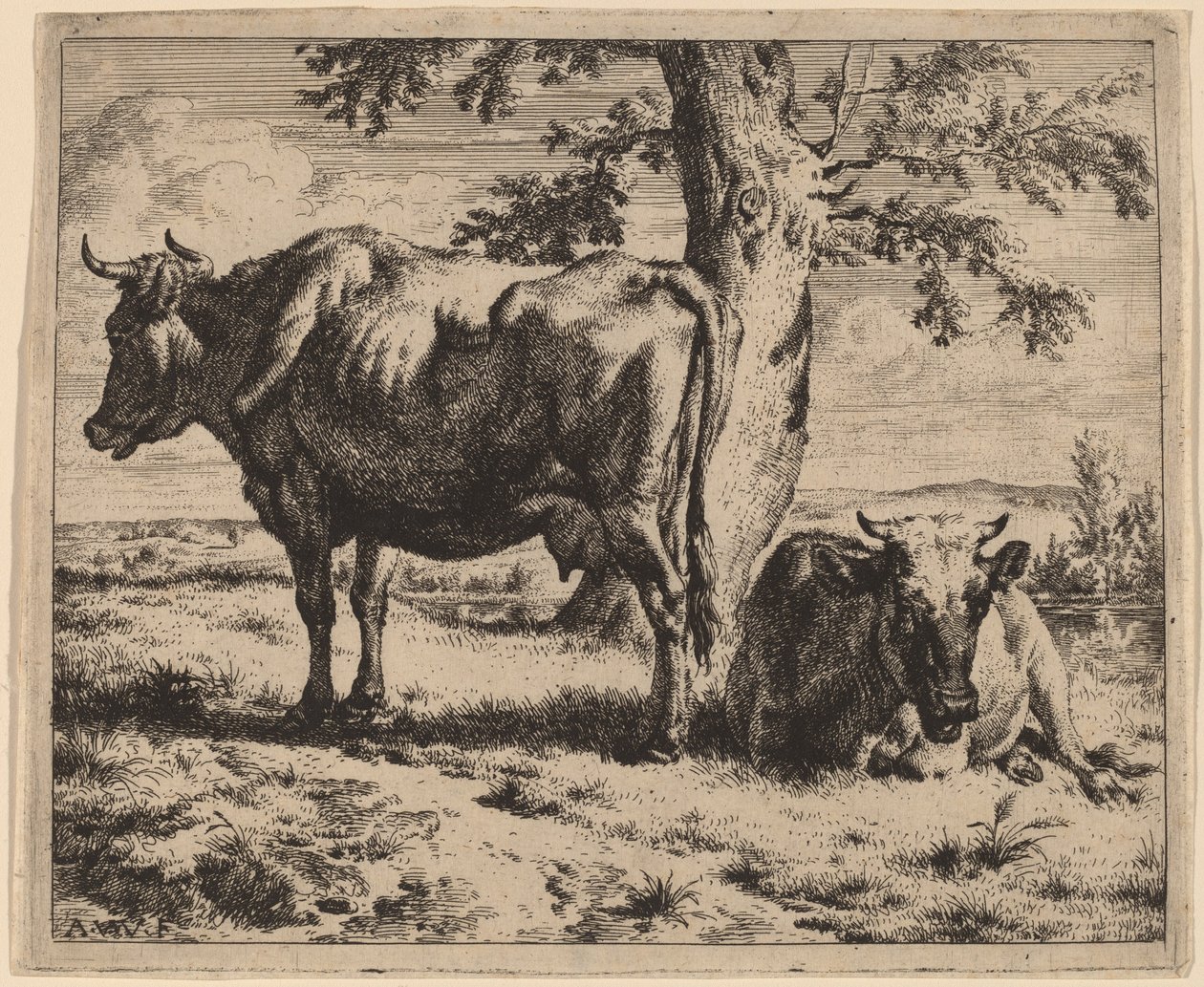 Twee Koeien onder een Boom door Adriaen van de Velde