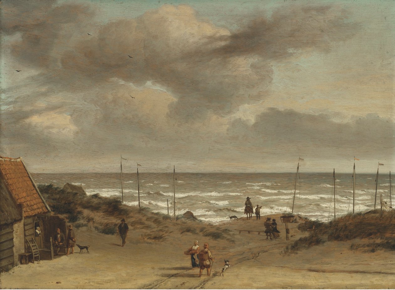 Uitzicht vanaf de duinen naar zee door Adriaen van de Velde