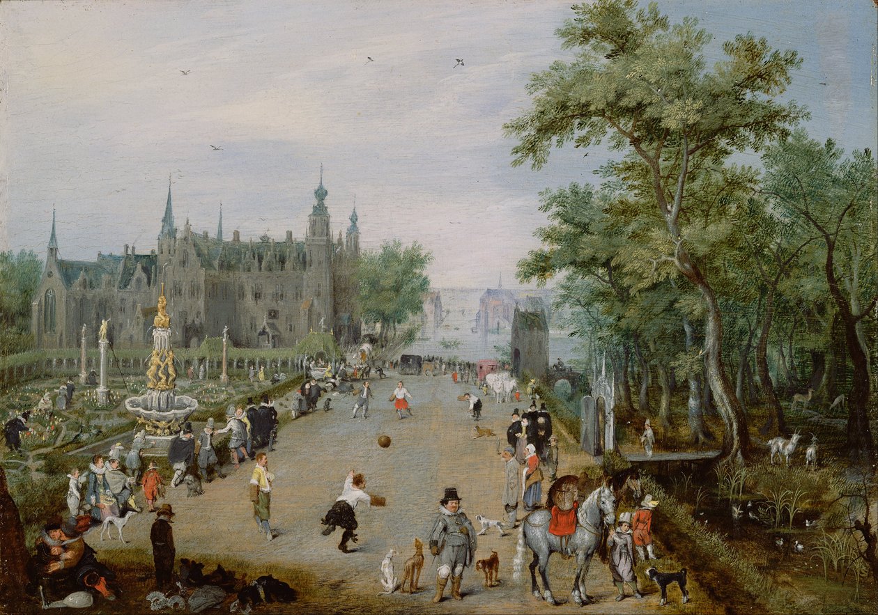 Een jeu de paume voor een landelijk paleis door Adriaen van de Venne