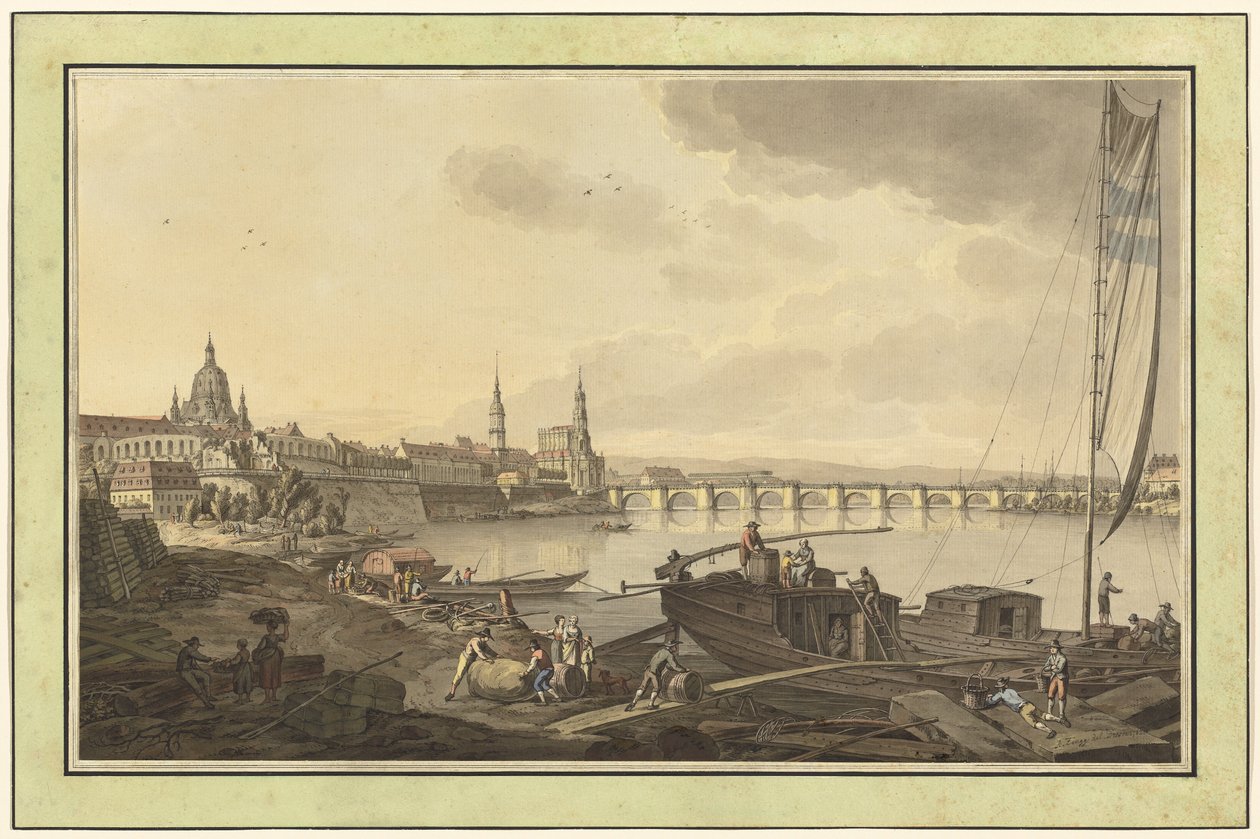 Dresden vanaf de oevers van de Elbe door Adrian Zingg