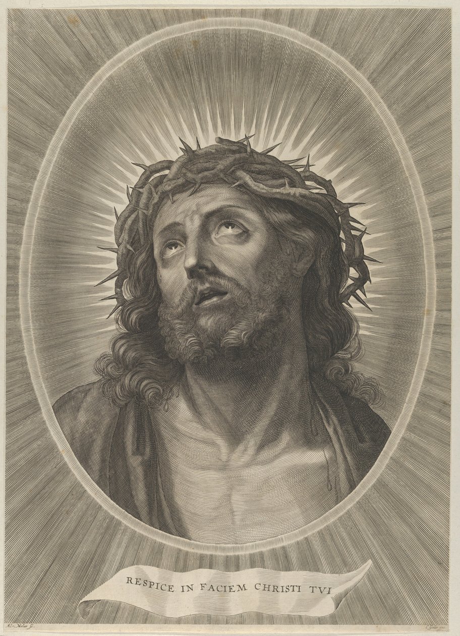 Hoofd van Christus met doornenkroon, in een ovaal frame, na Reni, ca. 1653-67 door Adrian van Melar