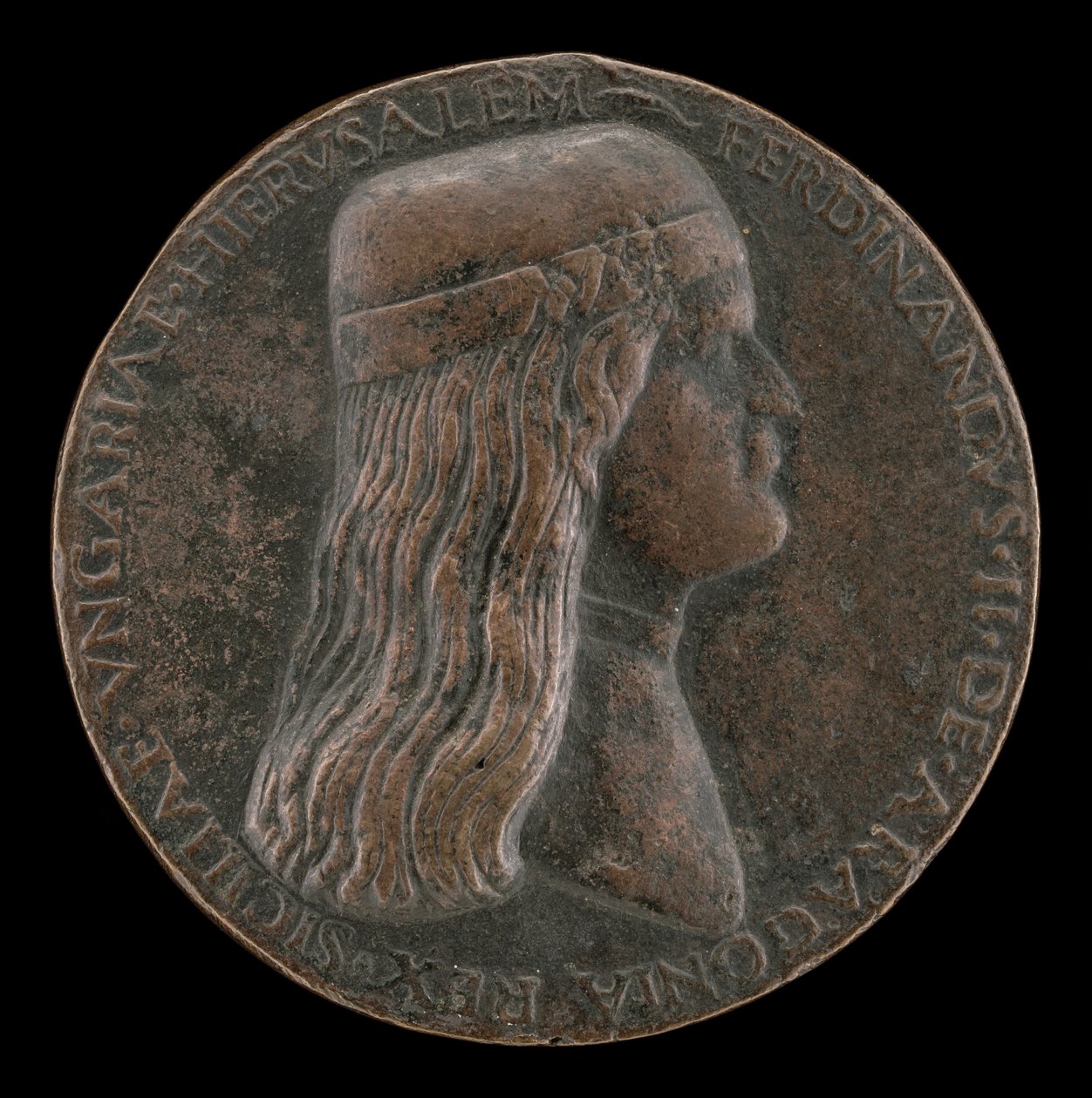 Ferdinand II van Aragon, overleden 1496, Prins van Capua en Koning van Napels 1495 [voorzijde], 1495 door Adriano Fiorentino