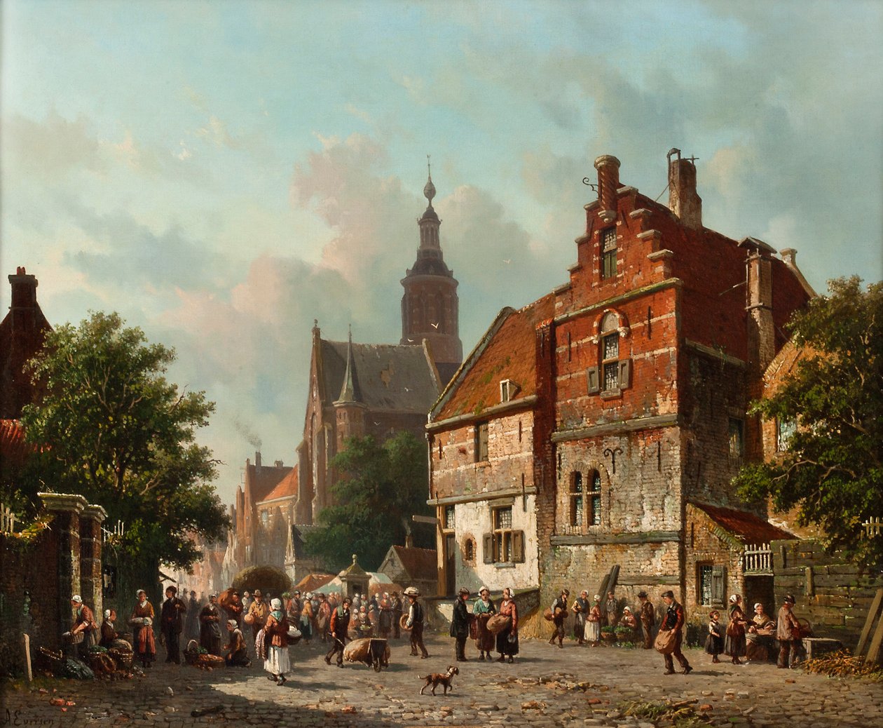 Een Nederlandse Markt in de Zomer, 19e eeuw door Adrianus Eversen