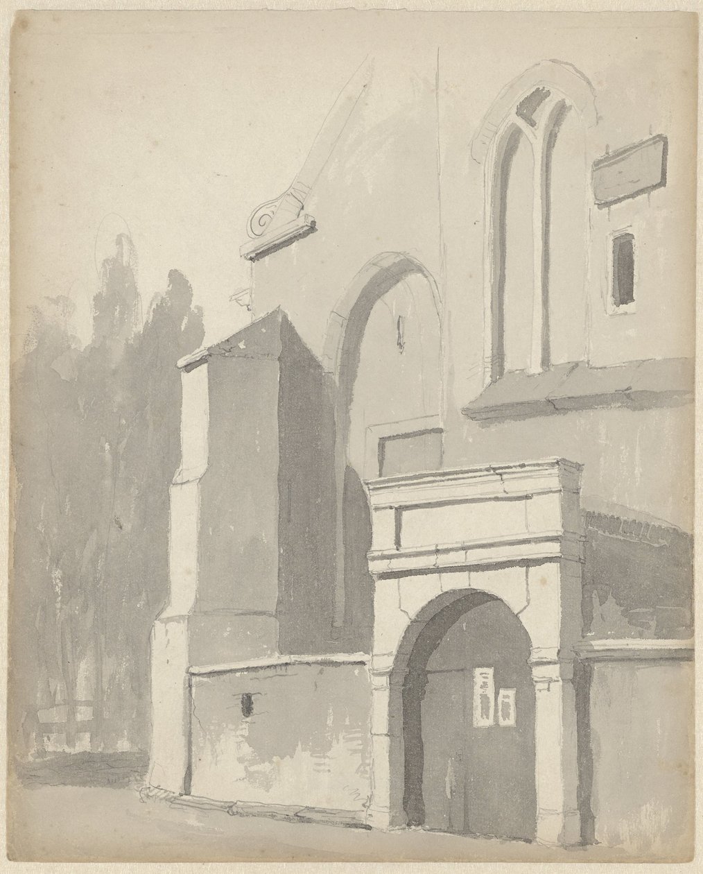 Gezicht op een ingangspoortje van een kerk door Adrianus Eversen