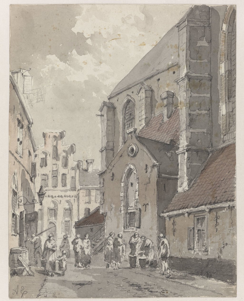 Gezicht te Amersfoort, rechts een deel van de St. Joriskerk door Adrianus Eversen