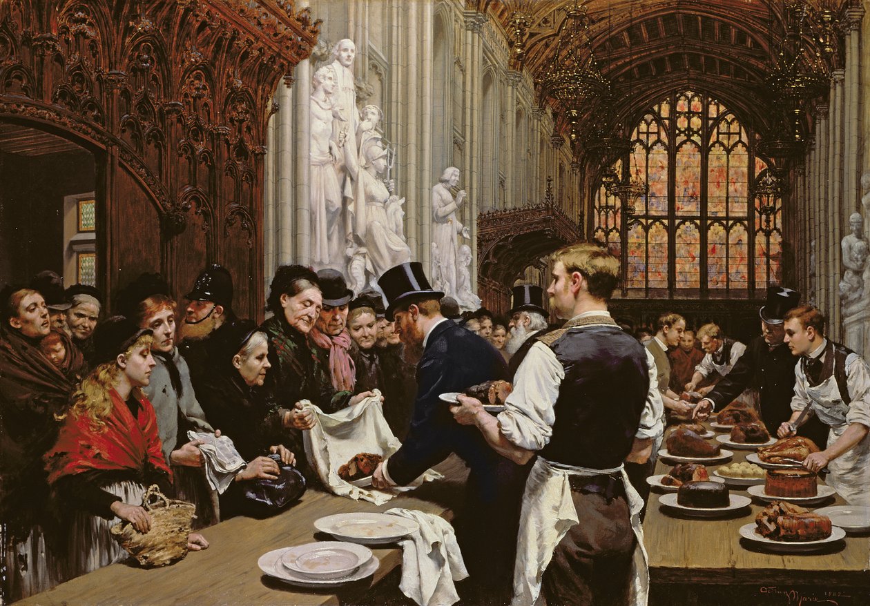 Restjes uitdelen aan de armen na het banket van de Lord Mayor in de Guildhall, 1882 door Adrien Emmanuel Marie